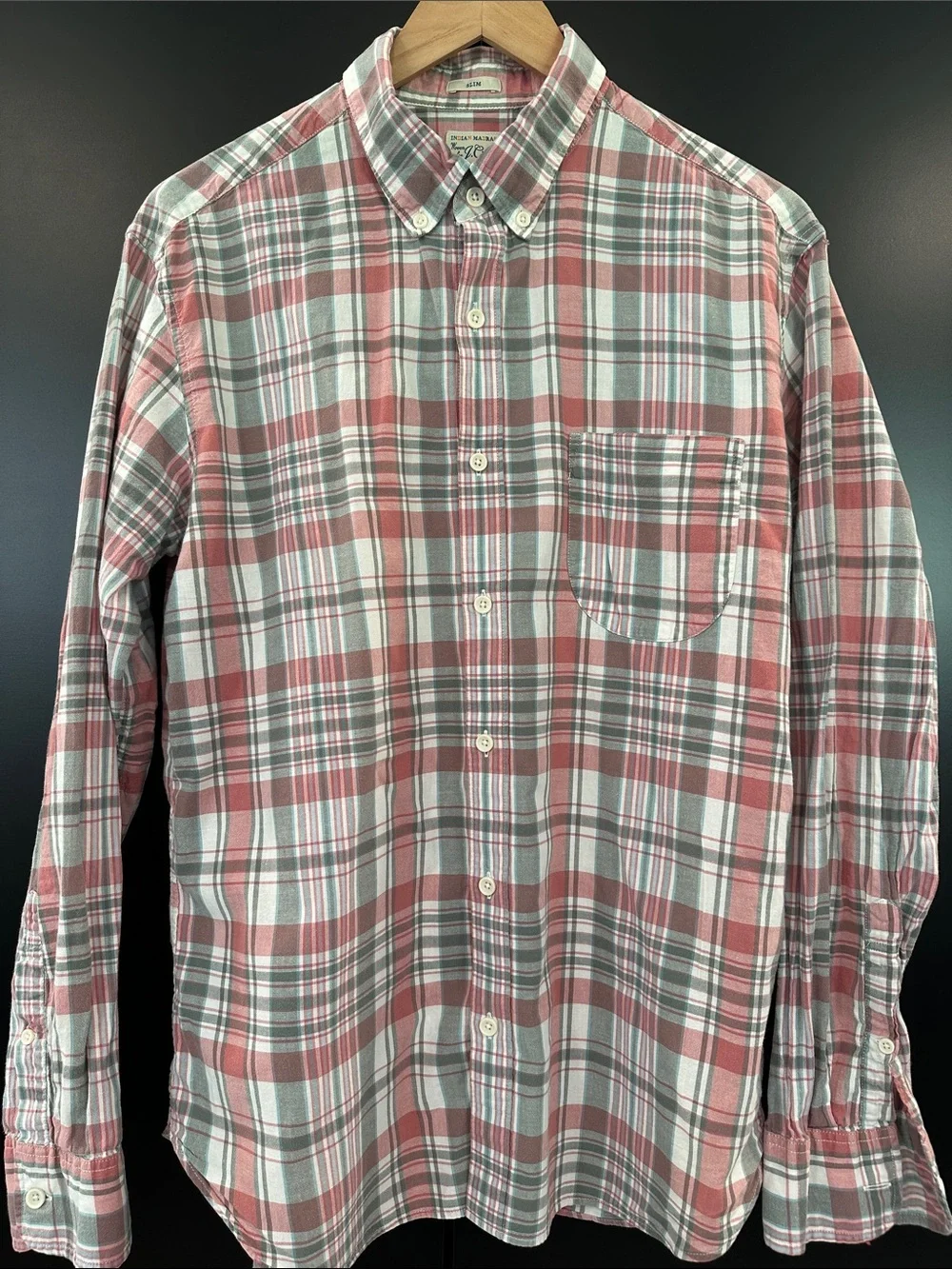 J. Crew Men's Indian‎ Madras Slim Fit Red and Gray Plaid Button-Down Shirt